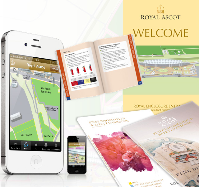 Royal Ascot staff handbook and event signage and iPhone app
